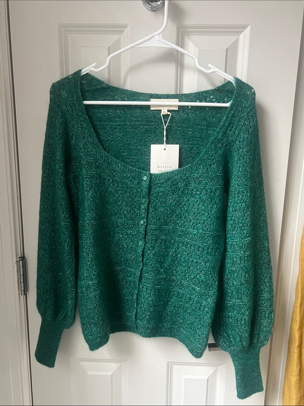 NWT Sezane Gilet Esmee emerald green cardigan size XS